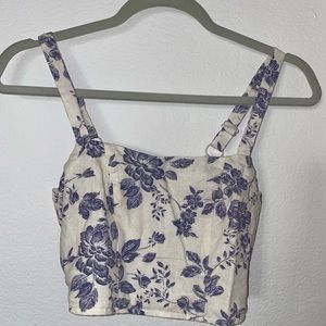 Matching Set White & Blue Floral High-Waisted Shorts and Tank